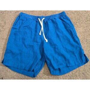 Alex Crane Bo 100% Linen 6.5" Blue Elastic Waist Shorts Made in USA Men's Large